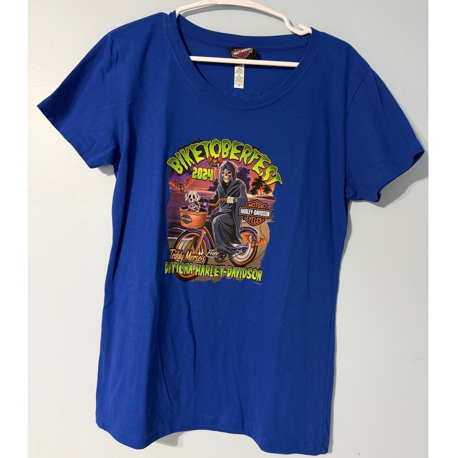 HarleyDavidson Xl Biketoberfest 2024 Daytona Beach Blue Graphic TShirt 0642